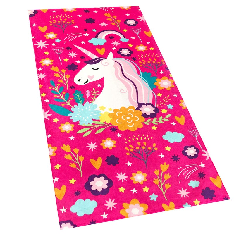 Softerry Love Unicorn Beach Towel Pink Fantasy Rainbow 30 x 60 inches 100% Cotton Velour (30" x 60", Pink) - Image 1